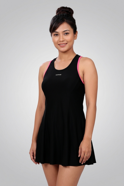Lactra Women’s Racer Back Swimdress 243 | Boyleg Coverage | Padded Support Stretch Swimwear Pl001