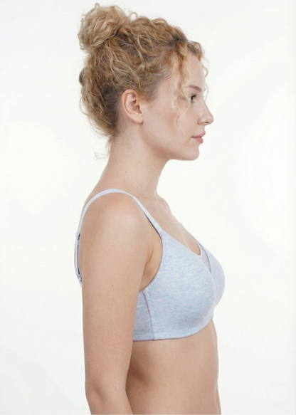 Triumph 110/538 Comfort 161 Padded Non-Wired Cotton T-Shirt Bra | Everyday Invisible 3/4 Coverage Bra Light Blue