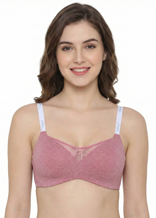 Triumph 110/538 Comfort 161 Padded Non-Wired Cotton T-Shirt Bra | Everyday Invisible 3/4 Coverage Bra Pink Mel
