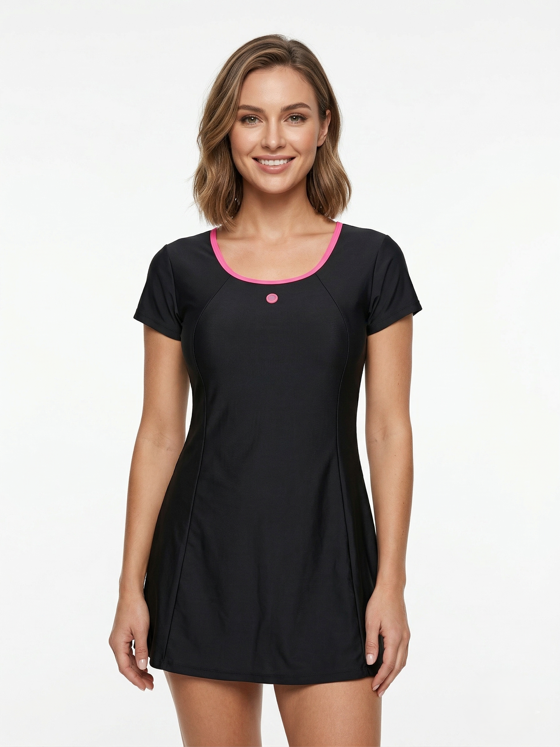 Lactra Women’s U-Back Swimdress 539 | Sleeve with Boyleg | Padded Support Stretch Swimwear Pl001