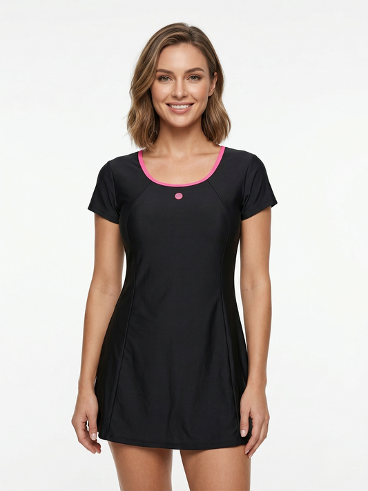Lactra Women’s U-Back Swimdress 539 | Sleeve with Boyleg | Padded Support Stretch Swimwear Pl001