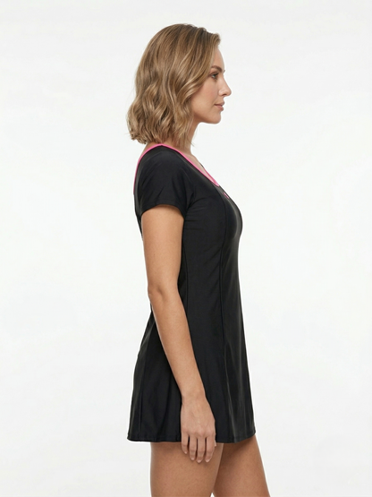 Lactra Women’s U-Back Swimdress 539 | Sleeve with Boyleg | Padded Support Stretch Swimwear Pl009