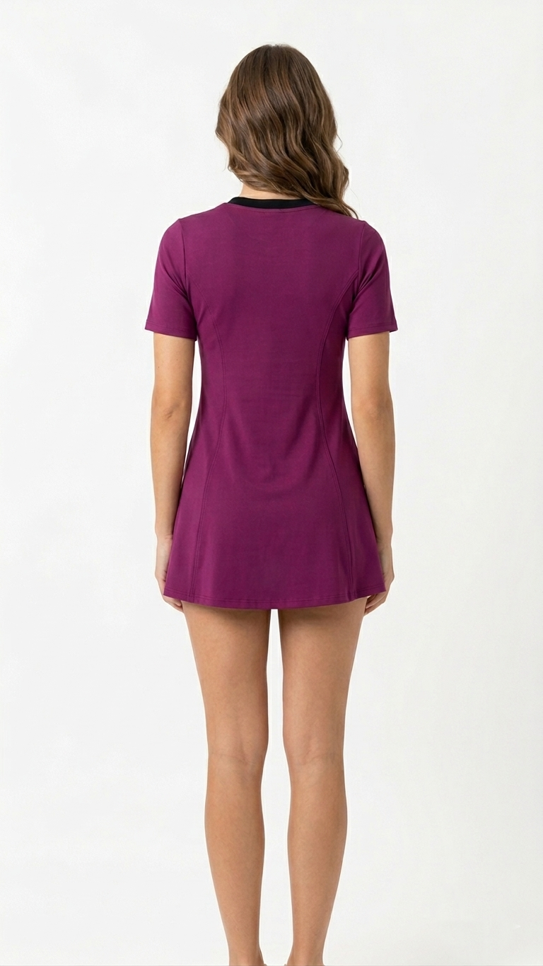 Lactra Women’s Closed Back Swimdress 574 | Short Sleeve Front Zip | Padded Support Modest Swimwear Pl01 08