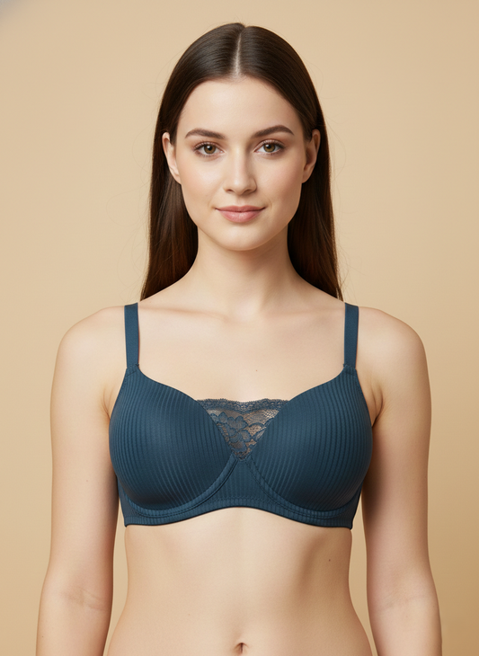 Triumph 110I613 Peony Charm Padded Non-Wired Bra | PU Cups | Lace Detail Everyday Comfort Bra Secret Lagoon