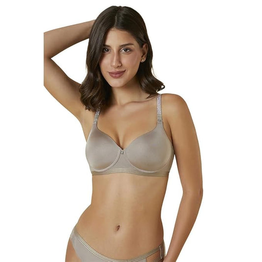 Triumph 110/745 Shiny Essential Padded Non-Wired T-Shirt Bra for Smooth Shape, Subtle Shine & All-Day Comfort Coffee Sugar