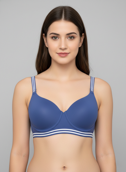 Triumph 784 Padded Non-Wired Bra | Smooth Full Coverage T-Shirt Bra | Everyday Comfort & Support Cosmic Blue