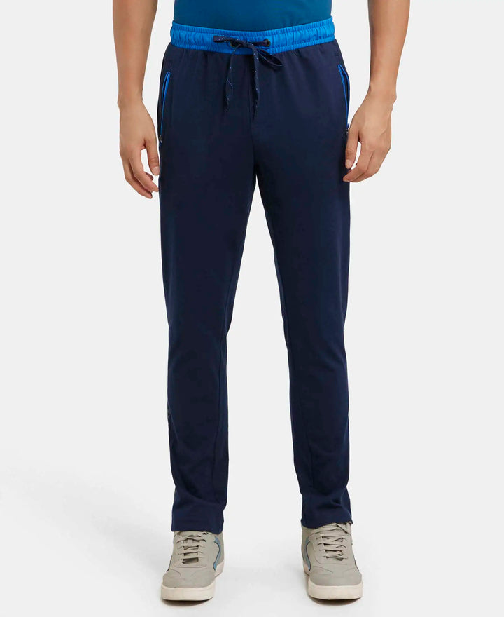 Jockey Men’s Athleisure Lower | Ultra-Soft Cotton Track Pants | Comfortable Daily Wear | 9510 Navy Neon Blue