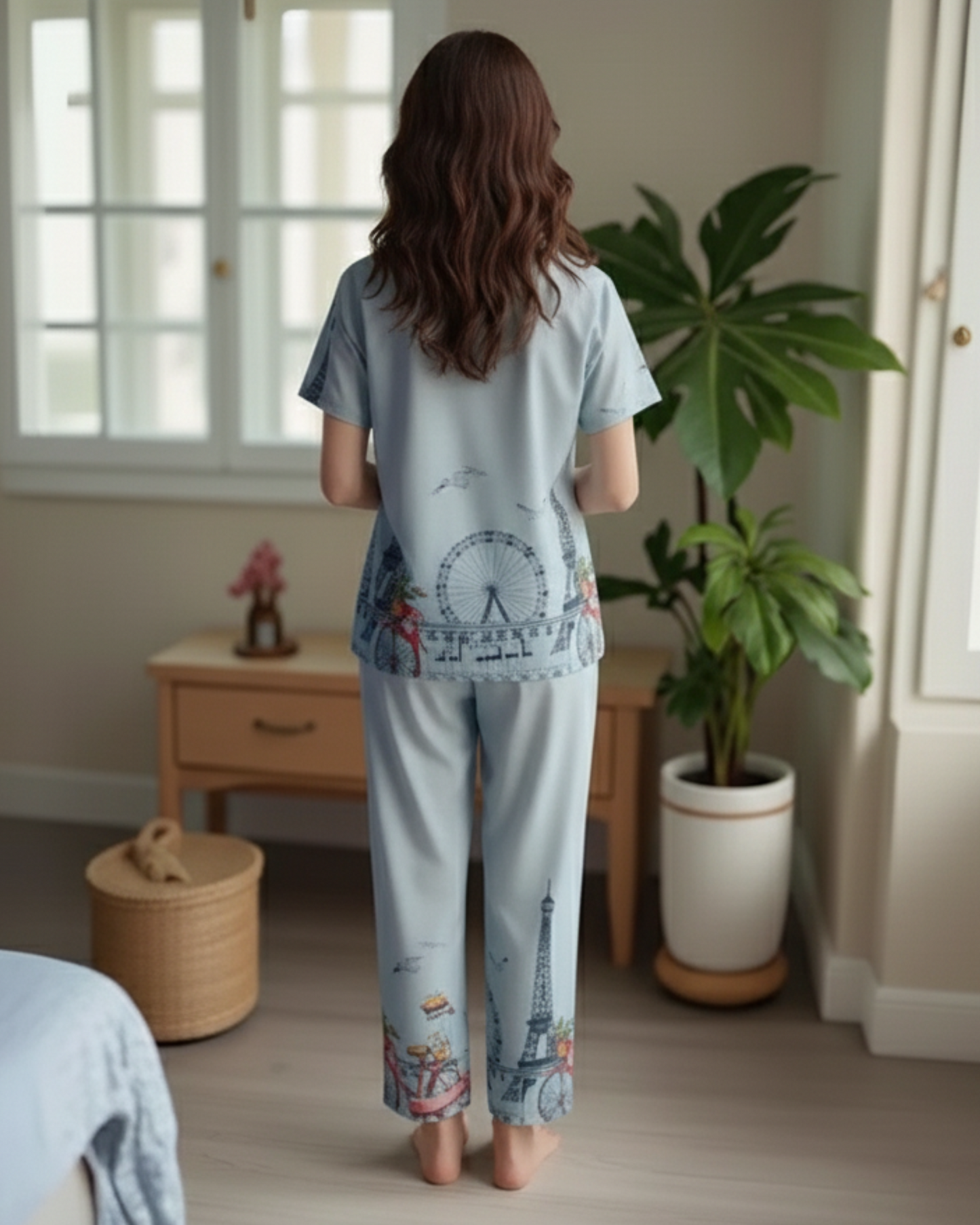 Fablush Women’s Front Open Nightsuit | Rayon Nightwear Set with Notch Collar, Half Sleeves & Flared Pants | Fb17023