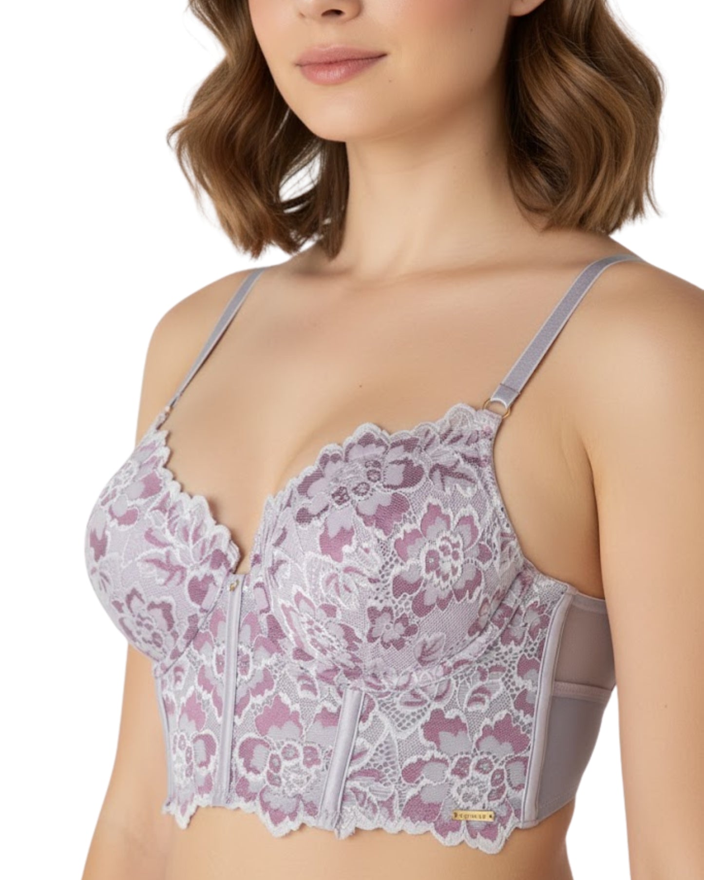 amante Femme Lace Longline Bra | Padded Wired Satin Trim Balconette Bra | BRA06201