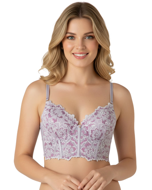 amante Femme Lace Longline Bra | Padded Wired Satin Trim Balconette Bra | BRA06201