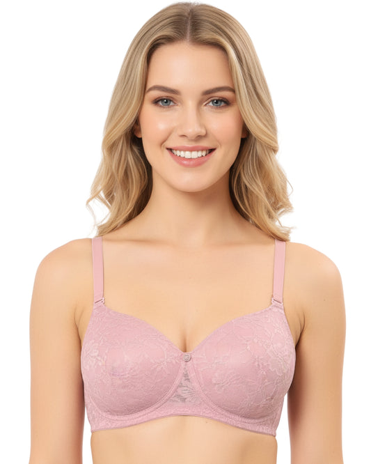 amante Lacy Padded Non-Wired Bra | Full Coverage Seamless T-Shirt Lace Bra | BRA10306