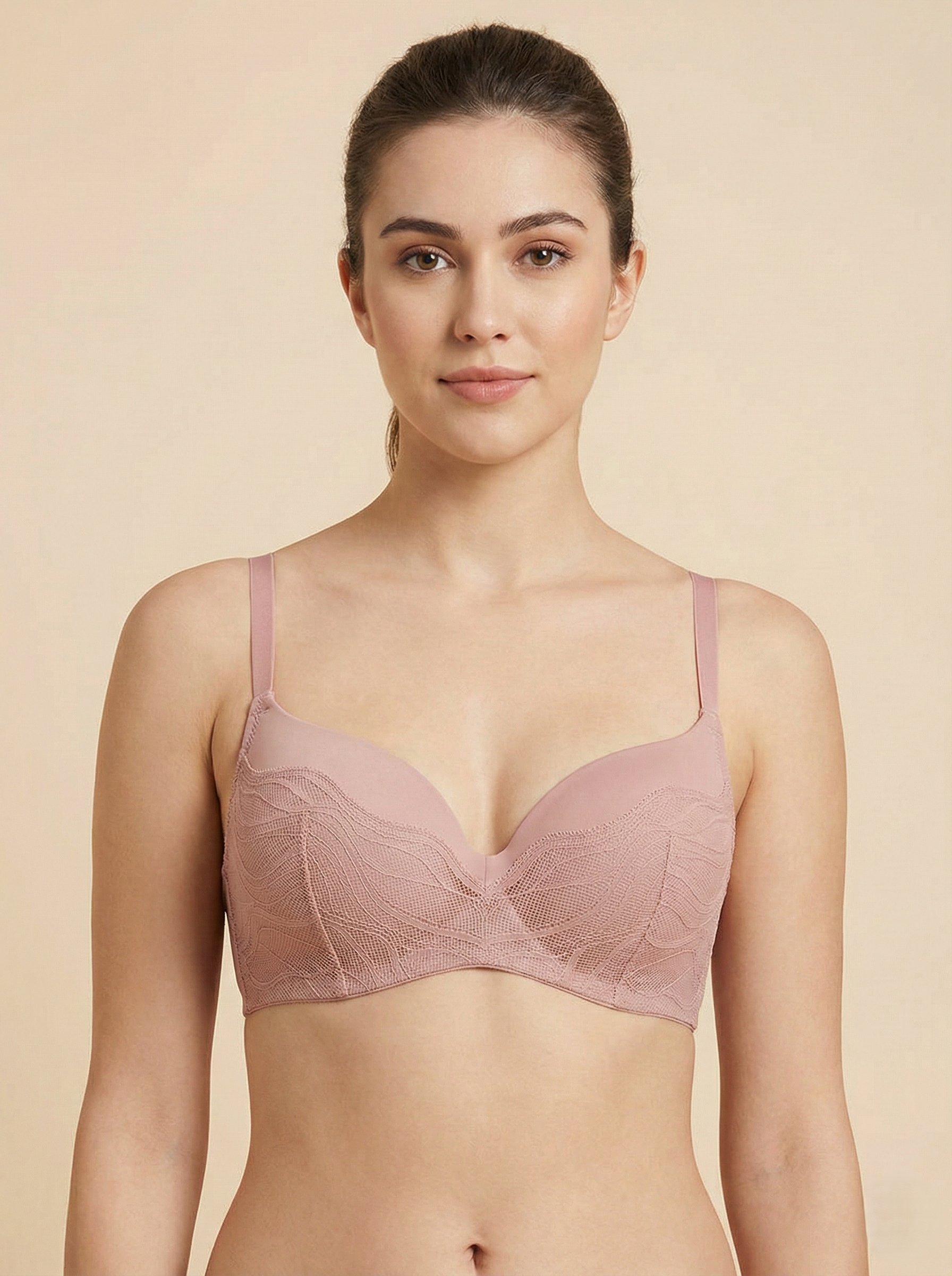 Triumph E004509 Padded Wired Bra | Lace Detail Underwired T-Shirt Bra | Smooth Lift & Shaping
