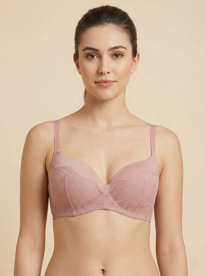 Triumph E004509 Padded Wired Bra | Lace Detail Underwired T-Shirt Bra | Smooth Lift & Shaping
