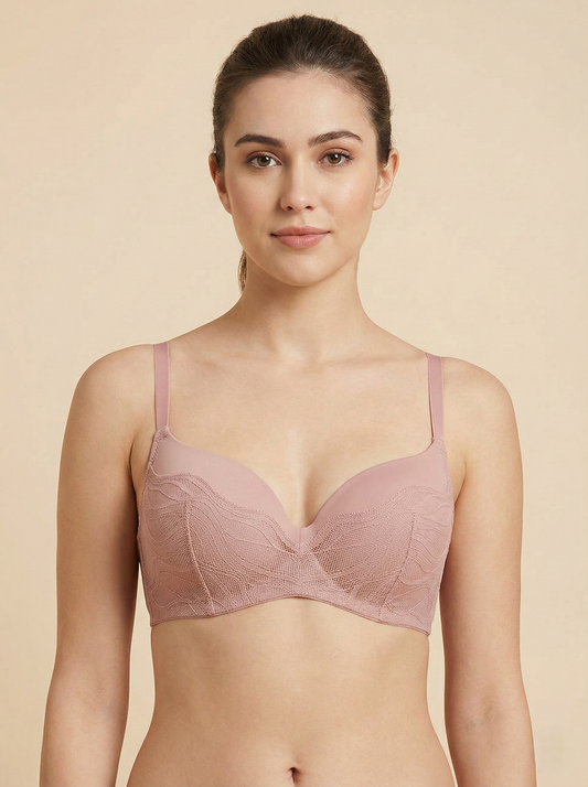 Triumph E004509 Padded Wired Bra | Lace Detail Underwired T-Shirt Bra | Smooth Lift & Shaping