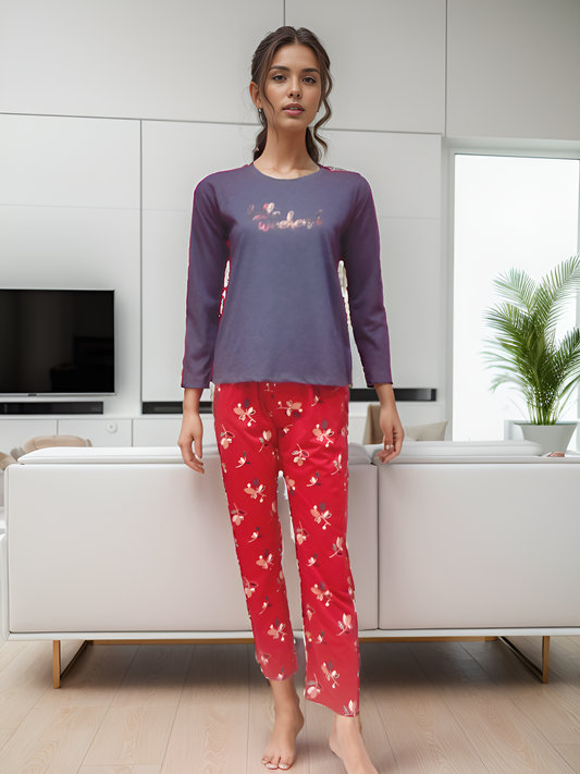 Vieviana Women's Cotton Bliss Printed Stylish Night Suit Set of Top & Pajama Ev14104