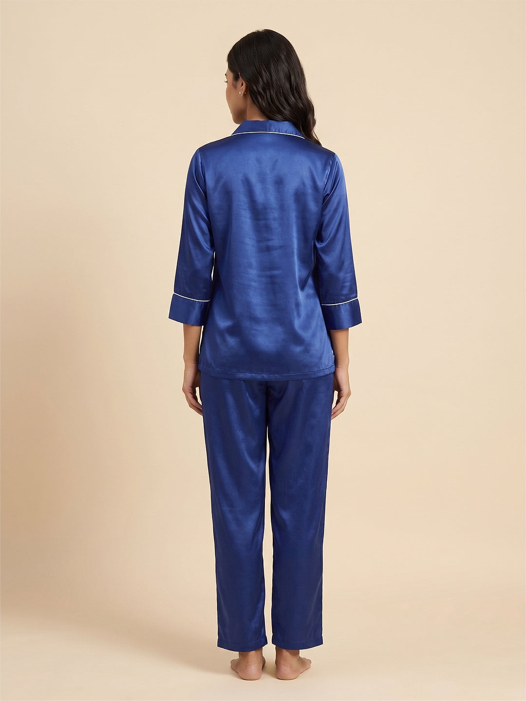 Fablush Women's Satin Nightsuit Bridal Nightwear | Luxe Satin | EV501 Blue