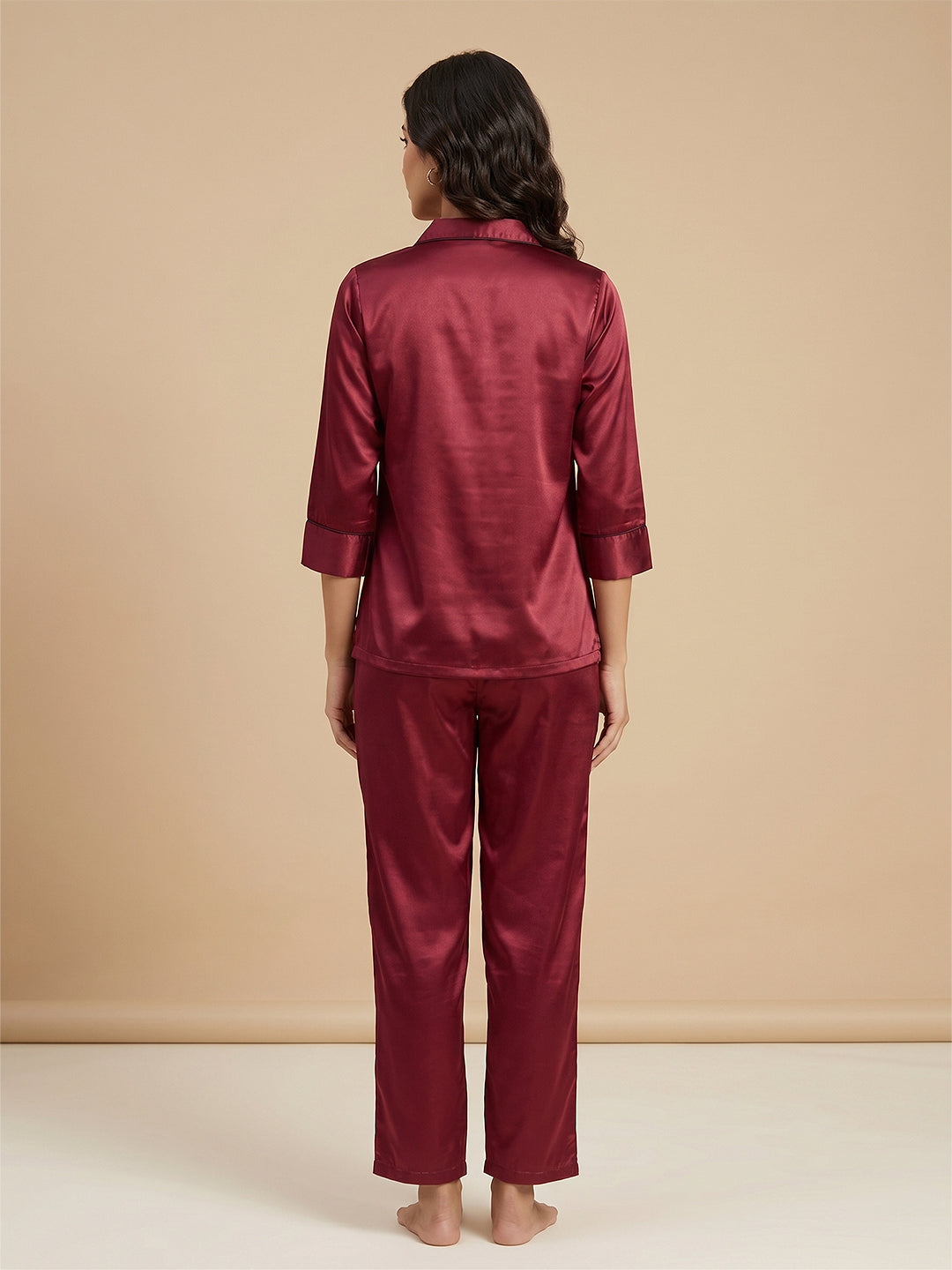 Fablush Women's Satin Nightsuit Bridal Nightwear | Luxe Satin | EV501 Red