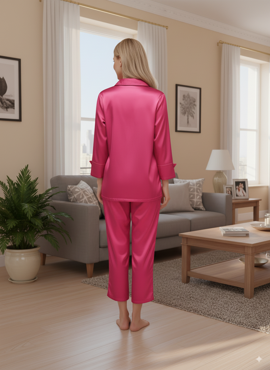 Fablush Women's Satin Nightsuit Bridal Nightwear | Luxe Satin | EV501