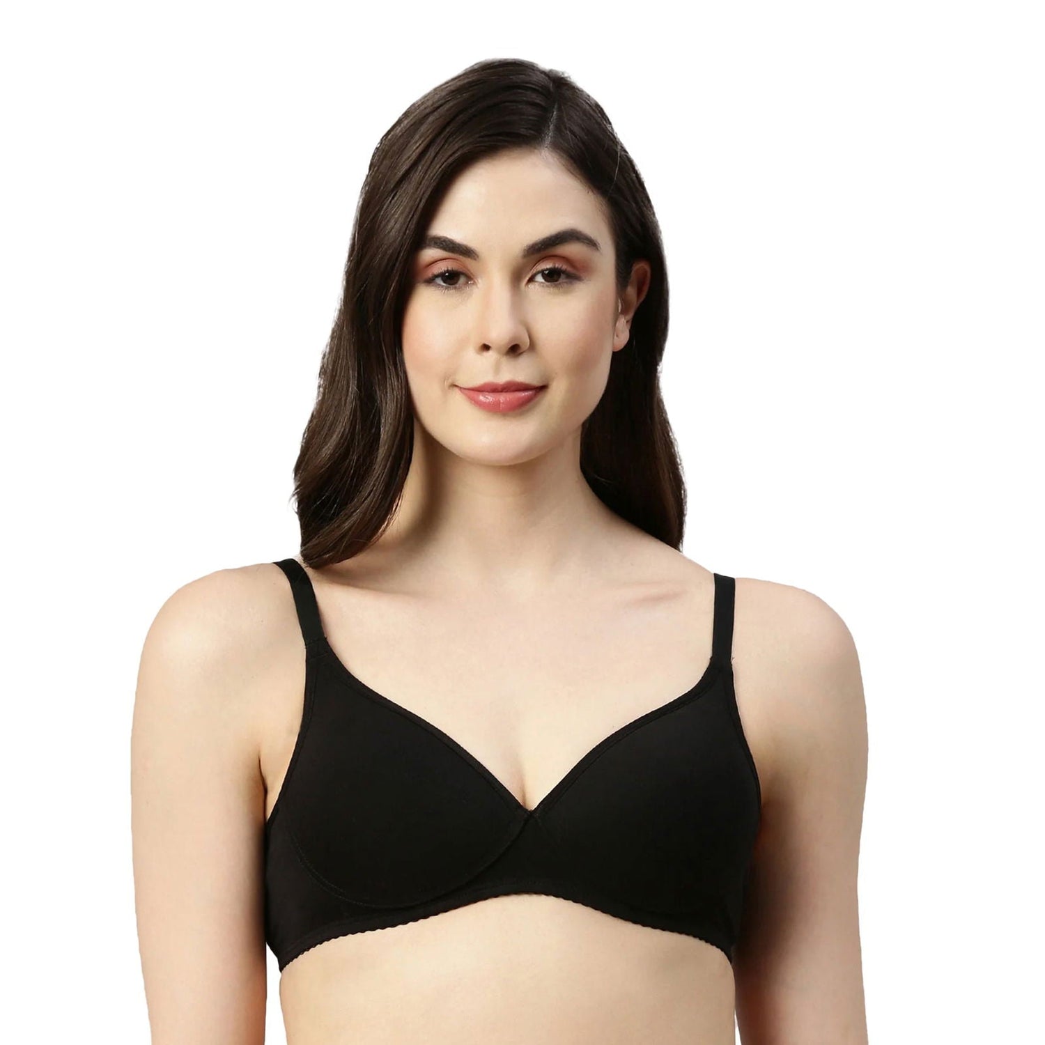 Enamor Padded Non Wired Cotton TShirt Bra|A039 Black