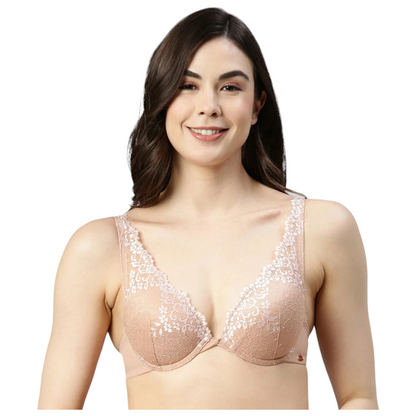 Enamor Plunge Push Up Padded Lacy Bridal Bra|F043