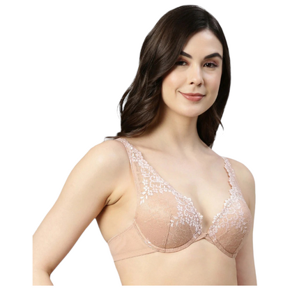 Enamor Plunge Push Up Padded Lacy Bridal Bra|F043