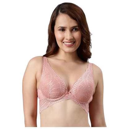 Enamor Plunge Push Up Padded Lacy Bridal Bra|F091