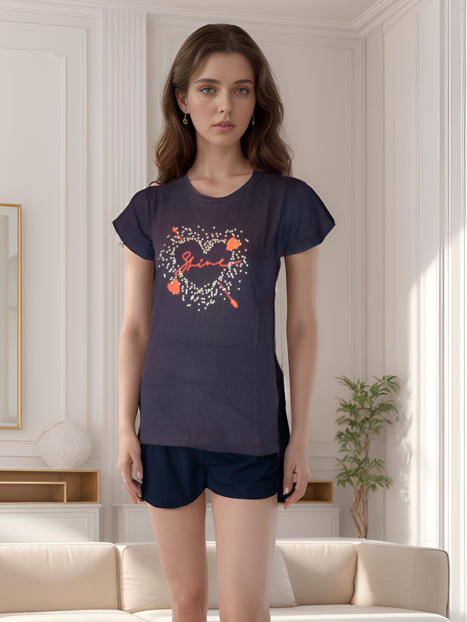 Vieviana Printed T Shirt Athleisure|Ev1101 Blue Printed