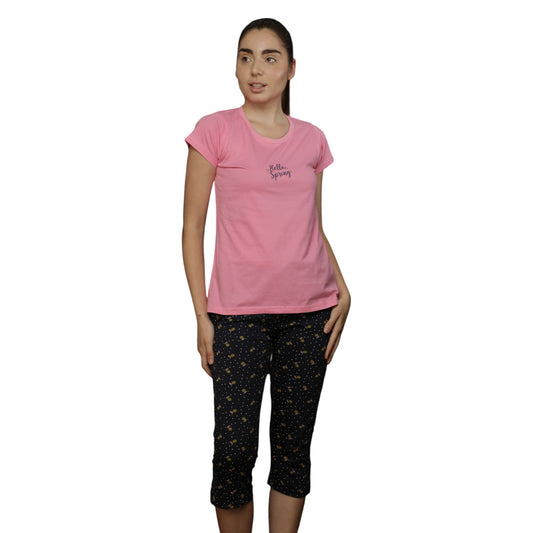 Vieviana women solid pink top & Capri set  Ev13003