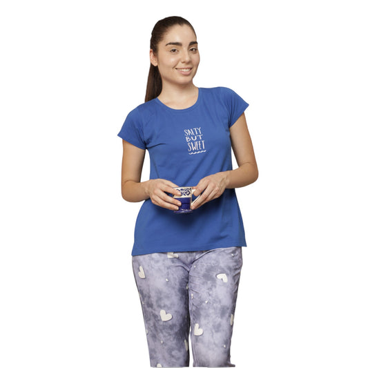 Vieviana women solid blue top & pyjama set  Ev14003