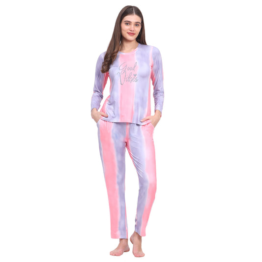 Vieviana Women's Cotton  Striped Printed Stylish Night Suit Set of Top & Pyjama Ev14101