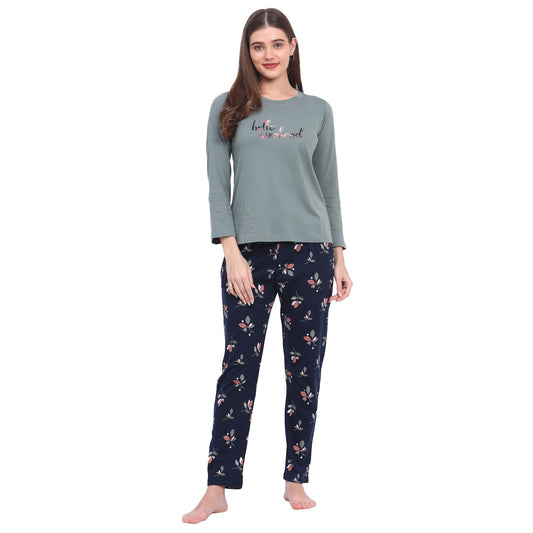 Vieviana Women's Cotton Floral Printed Stylish Night Suit Set of Top & Pyjama Ev14104