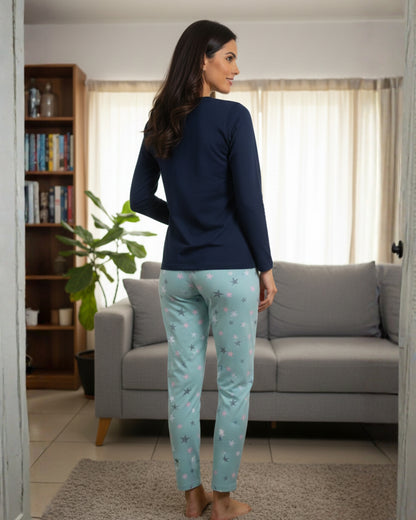 Vieviana Women’s Full Sleeves PJ Set | Soft Cozy Nightwear for Women | Relaxed Fit Loungewear | EV14109