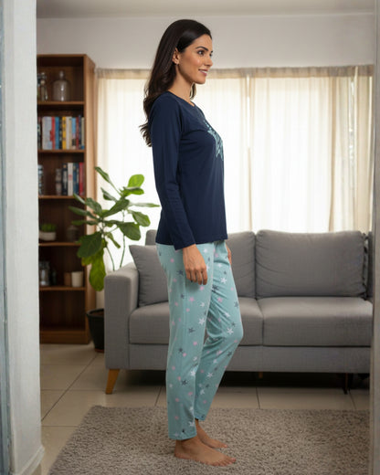 Vieviana Women’s Full Sleeves PJ Set | Soft Cozy Nightwear for Women | Relaxed Fit Loungewear | EV14109