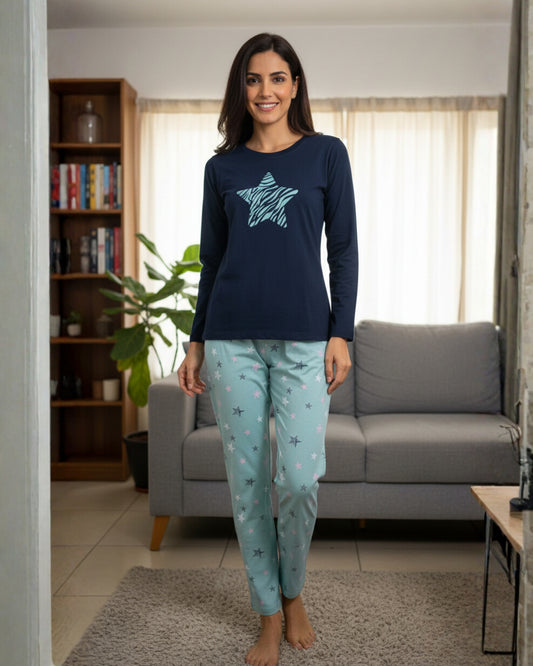 Vieviana Women’s Full Sleeves PJ Set | Soft Cozy Nightwear for Women | Relaxed Fit Loungewear | EV14109