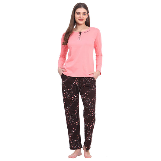 Vieviana Women's Cotton Polka Dot  Printed Stylish Night Suit Set of Top & Pyjama Ev14112