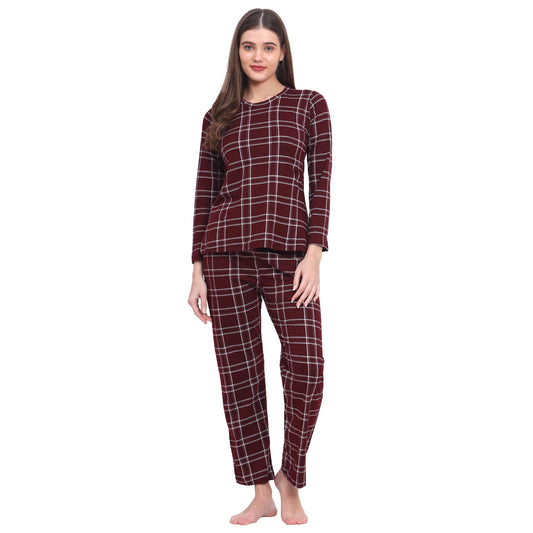 Vieviana Women's Cotton Check Printed Stylish Night Suit Set of Top & Pyjama Ev14113