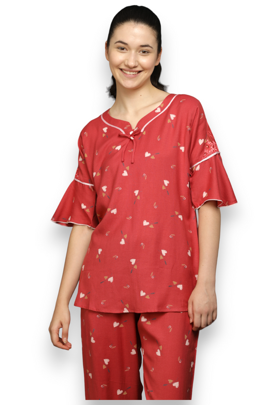 Vieviana women solid Red night suit set  Ev15005