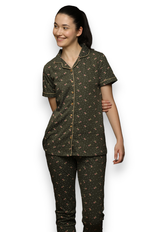 Vieviana women printed Green shirt & pyjama set  Ev17001