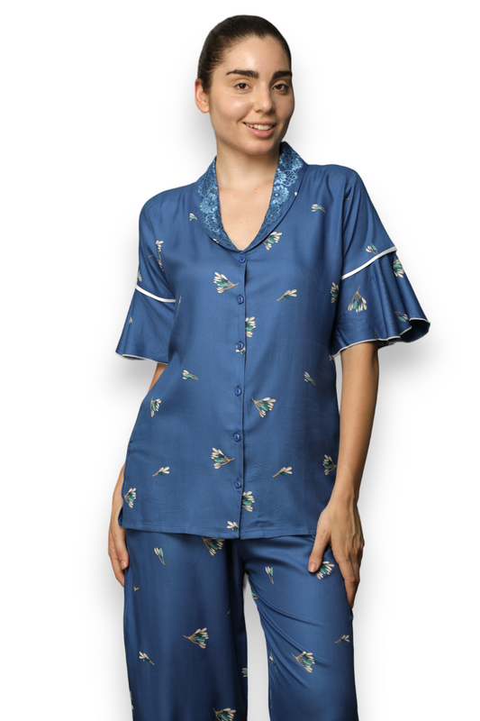 Vieviana women printed blue shirt & pyjama set  Ev17013