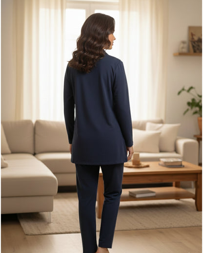 Vieviana Women’s Winter Kurti Nightsuit | Warm Nightwear Set | Cozy Winter Fabric | EV5003