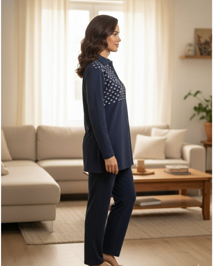Vieviana Women’s Winter Kurti Nightsuit | Warm Nightwear Set | Cozy Winter Fabric | EV5003
