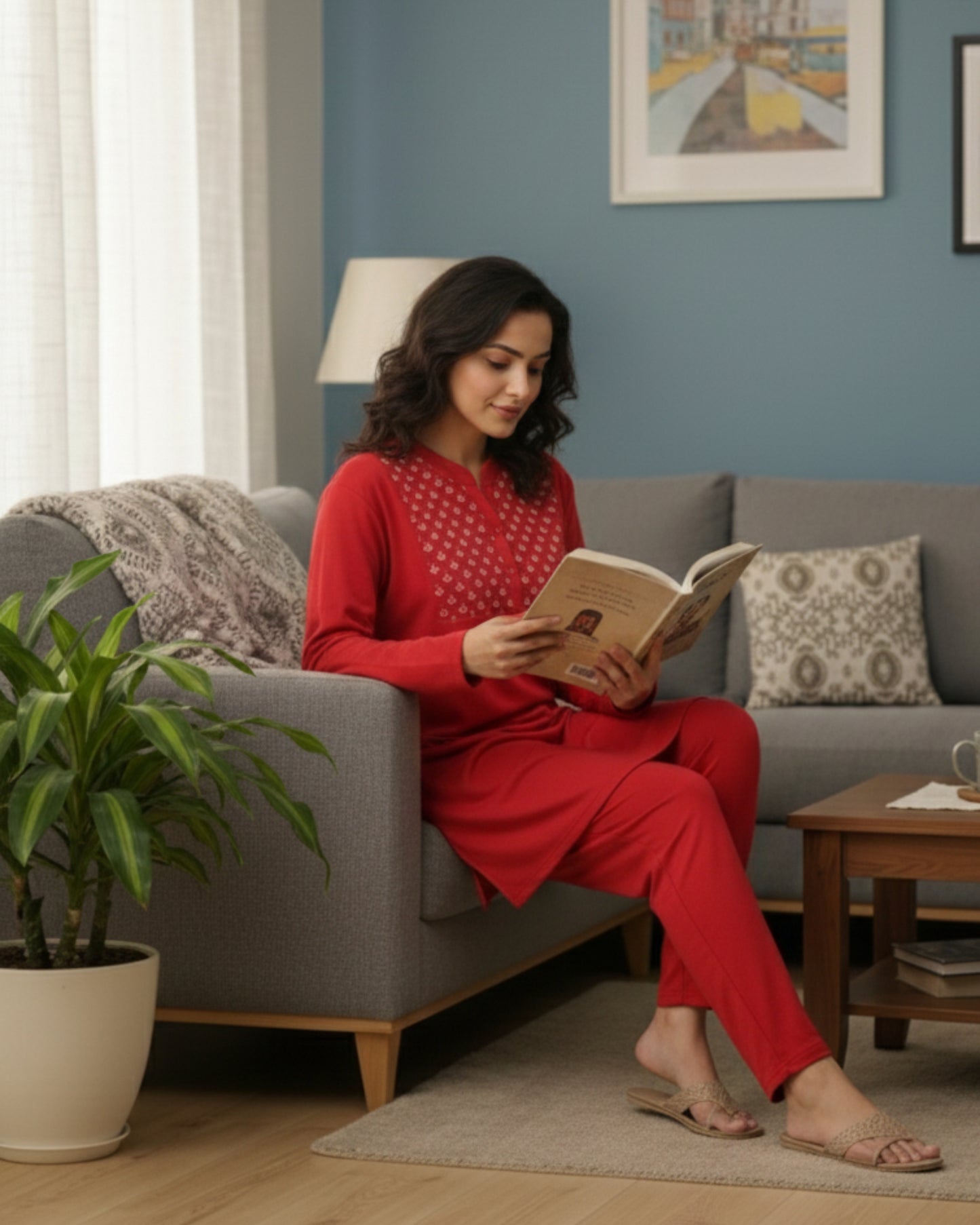 Vieviana Women’s Winter Kurti Nightsuit | Warm Nightwear Set | Cozy Winter Fabric | EV5003