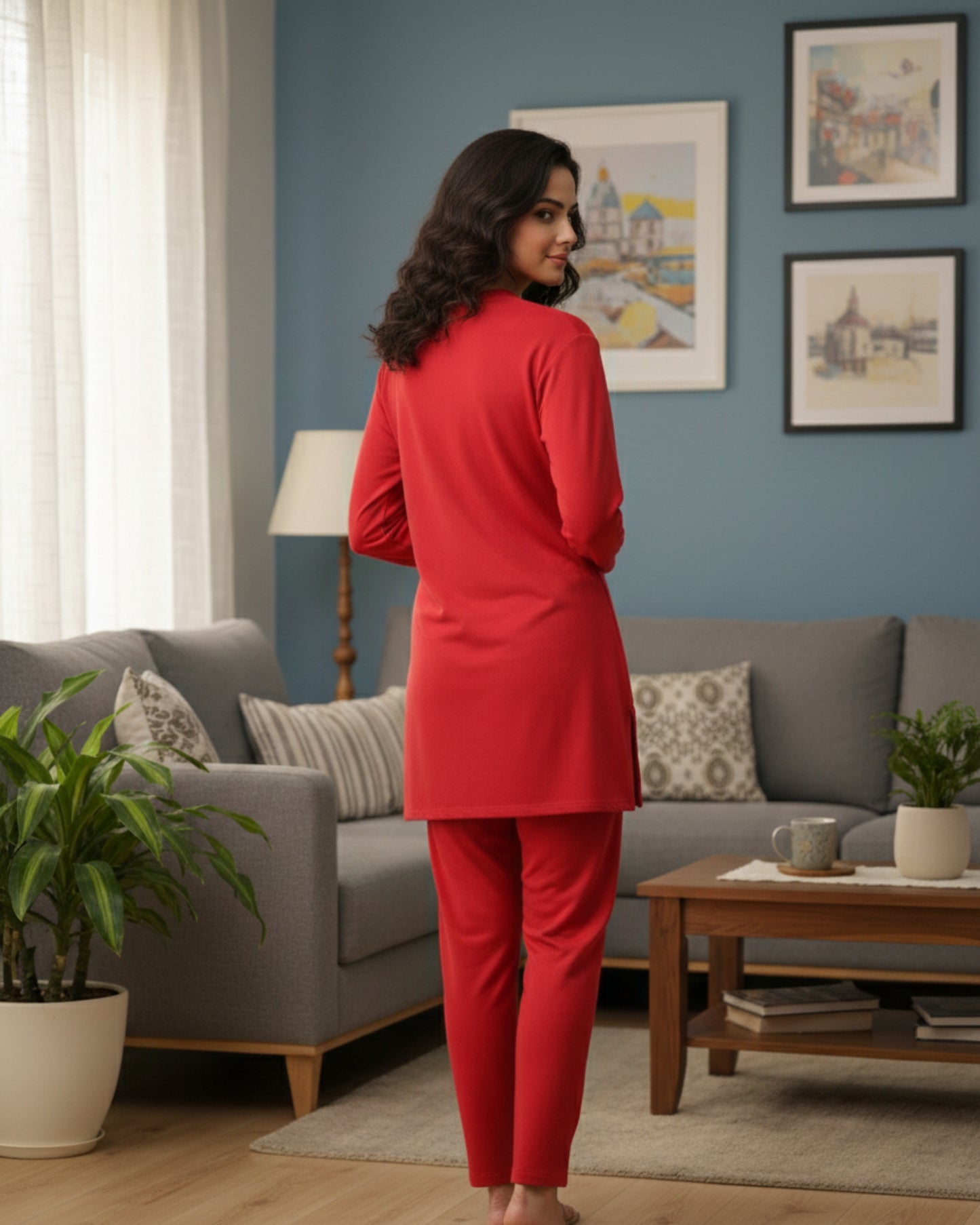 Vieviana Women’s Winter Kurti Nightsuit | Warm Nightwear Set | Cozy Winter Fabric | EV5003