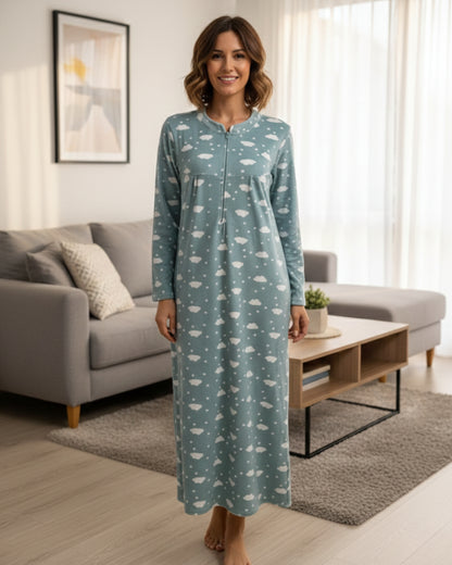 Vieviana Women’s Full Sleeves Nighty | Winter Warm Nightwear | Cozy Soft Fabric | EV5004