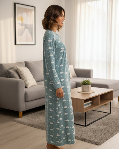 Vieviana Women’s Full Sleeves Nighty | Winter Warm Nightwear | Cozy Soft Fabric | EV5004