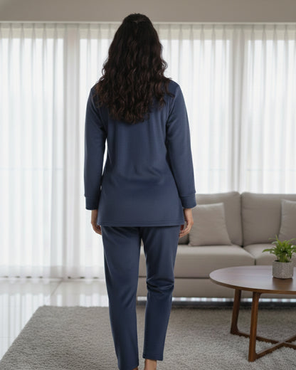 Vieviana Front Open Full Sleeves Nightwear for Women | Soft Cotton Comfort Night Suit | EV5007 Onion Pink