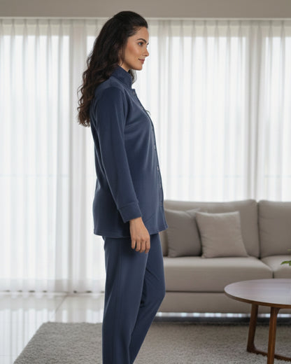 Vieviana Front Open Full Sleeves Nightwear for Women | Soft Cotton Comfort Night Suit | EV5007 Onion Pink