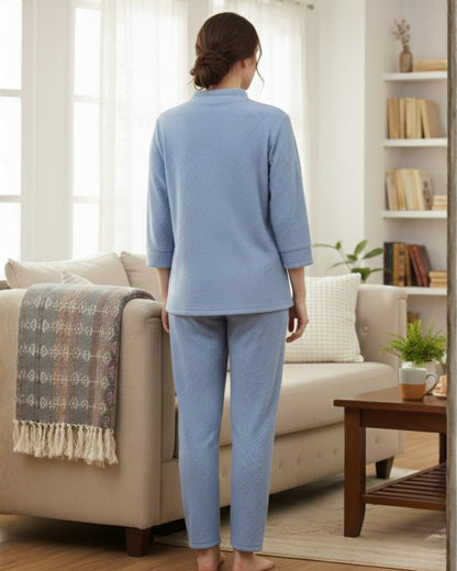 Vieviana Front Open Full Sleeves Nightwear for Women | Soft Cotton Comfort Night Suit | EV5007 Onion Pink