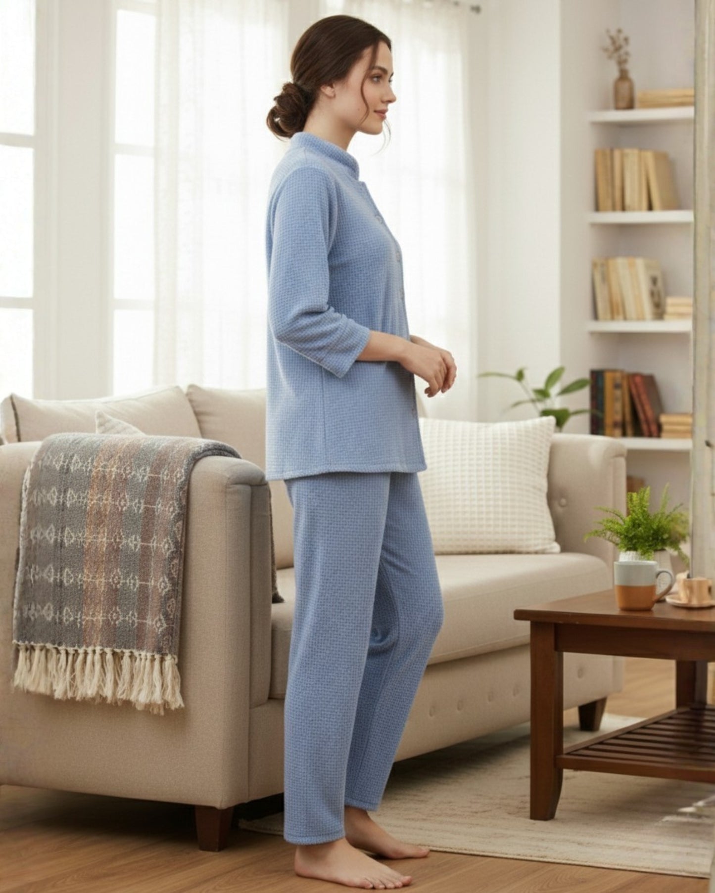 Vieviana Front Open Full Sleeves Nightwear for Women | Soft Cotton Comfort Night Suit | EV5007 Onion Pink