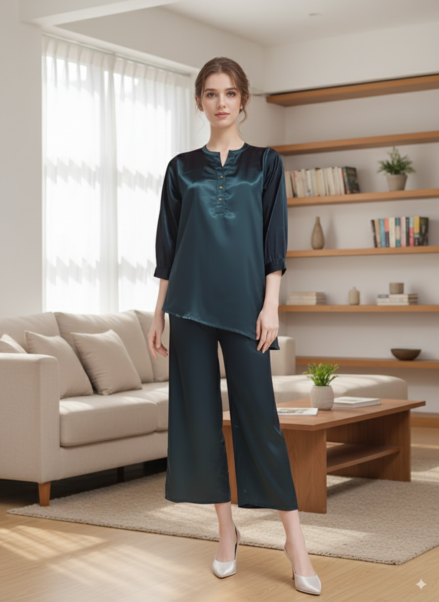 Vieviana Kurti Nightsuit Full Sleeves Nightwear | Ev516 Teal
